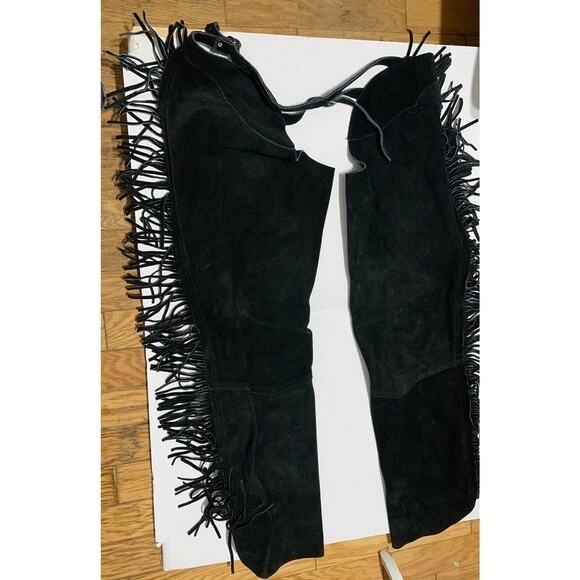 Equi-Grip HORSE Split Suede Leather Fringed PMS Show Chaps BLACK Size Adult L - Picture 6 of 15